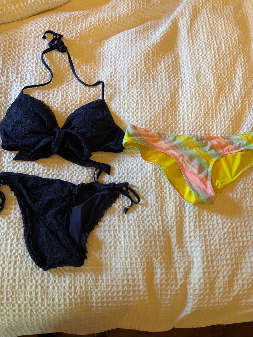 Black Lace Bikini Set + Neon Tie-Dye Bikini Bottom